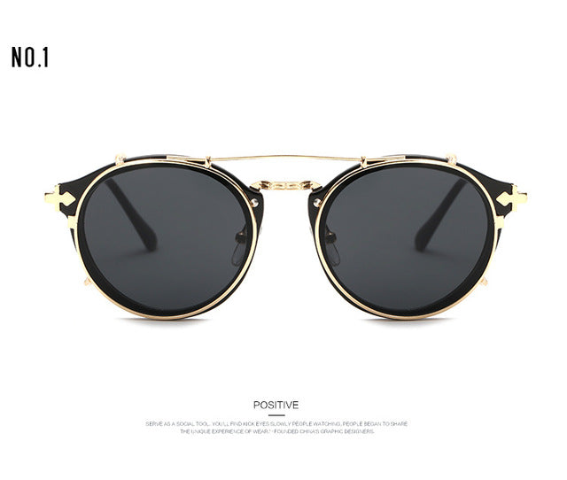 Retro Double Flip Steampunk Sunglasses